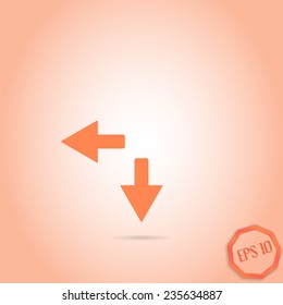 Two arrows. Direction sign to the left and back. Flat Design Style. Made in vector