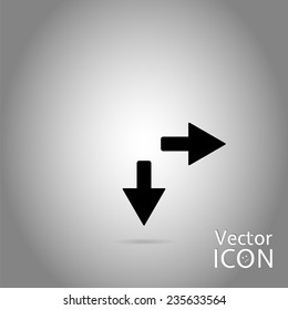 Two arrows. Direction sign to the right and back. Flat Design Style. Made in vector