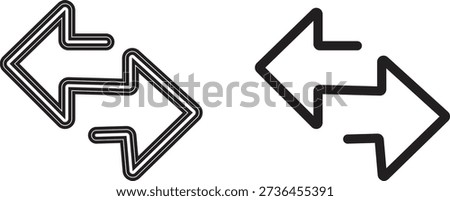 Two Arrows Facing Each Other With Double Outline And Solid Outline direction opposite