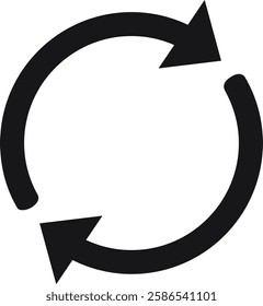 Two arrows forming a circular design, rotating clockwise and counterclockwise, symbolizing reload and refresh concepts against a clean white background