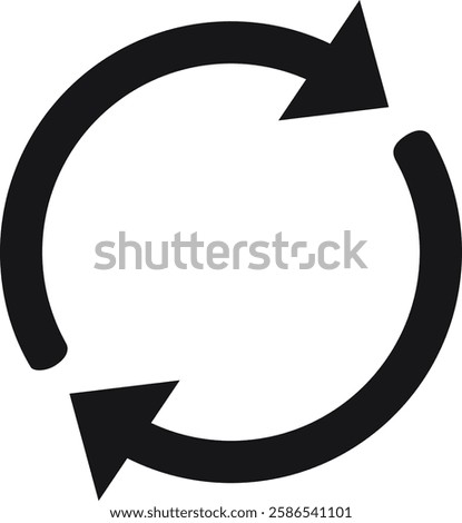 Two arrows forming a circular design, rotating clockwise and counterclockwise, symbolizing reload and refresh concepts against a clean white background