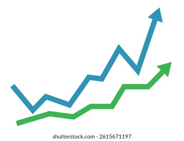 Two Arrows Graph Rising Up Forward Symbolizing Competition, Business Profit and Growth