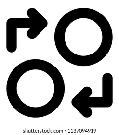  Two arrows heading the circles in some directions oppositely, icon for repeat