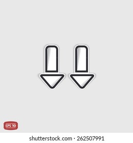 Two arrows icon. Direction indicator. Back up or down. Flat design with shadow. Made in Illustrator vector