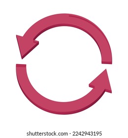 Two arrows icon, refresh symbol. 3D magenta glass refresh, refresh icon, 3D rendering.