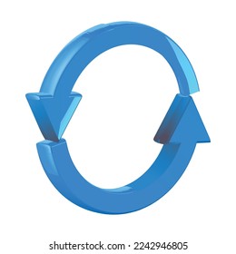 Two arrows icon, update symbol. 3d blue glass update, refresh icon, 3d rendering.