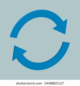 Icono de dos flechas, Actualizar. Actualizar de vidrio azul 3d, icono de actualización, representación 3d.