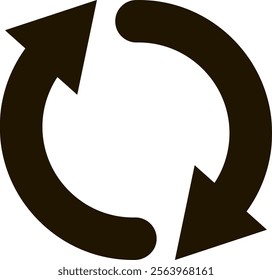Two arrows intertwining to form a circle, representing a continuous cycle or repeating action, illustrating the concept of endless movement and transformation