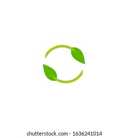 Two arrows with leaves eco recycle icon. eco sign isolated on white. Vector reuse  illustration. Green flat outline leaves. Leaf ecology circle symbol