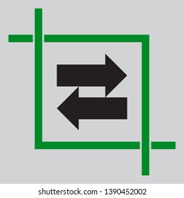 Two arrows left-right sign. Black icon inside green crop tool at light gray background