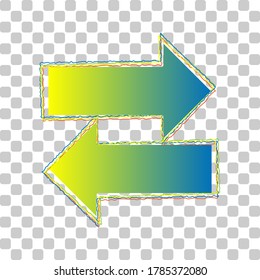 Two arrows left-right sign. Blue to green gradient Icon with Four Roughen Contours on stylish transparent Background. Illustration.