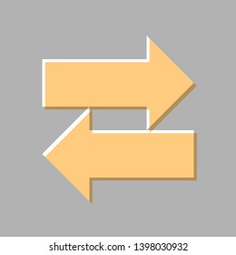 Two arrows left-right sign. Emboss effect with light orange icon on gray background.
