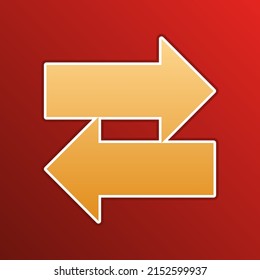 Two arrows left-right sign. Golden gradient Icon with contours on redish Background. Illustration.