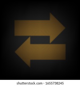 Two arrows left-right sign. Icon as grid of small orange light bulb in darkness. Illustration.