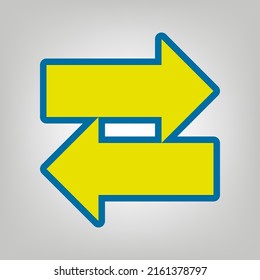 Two arrows left-right sign. Icon in colors of Ukraine flag (yellow, blue) at gray Background. Illustration.
