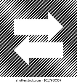 Two arrows left-right sign. Vector. Icon. Hole in moire background.