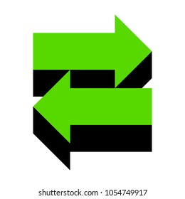 Two arrows left-right sign. Vector. Green 3d icon with black side on white background. Isolated.