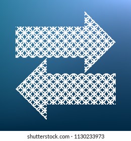 Two arrows left-right sign. Vector. White textured icon at lapis lazuli gradient background.