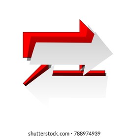 Two arrows left-right sign. Vector. Detachable paper icon with red body stock. Isolated.