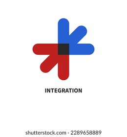 Two arrows logo, red and blue arrow, business icon. Opposition, cooperation, collaboration concept