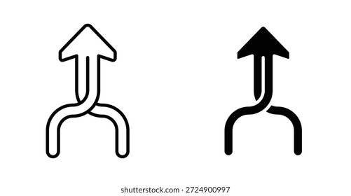 Two arrows merging into one icon graphic design. Vector icon illustrations
