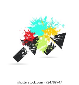 Two arrows on background with color spots. Grunge vector illustration