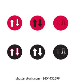 Two arrows on the rounded icon. Vector illustration in style flat. Designed for web and software interfaces. Set of six icons. EPS10