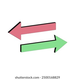 Two arrows in opposite directions. Red and green. Simple design. Vector illustration.