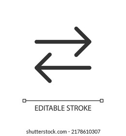 Two arrows pixel perfect linear ui icon. Transaction symbol. Exchange. Left and right arrows. GUI, UX design. Outline isolated user interface element for app and web. Editable stroke. Arial font used