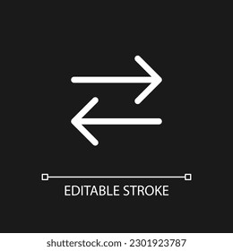 Two arrows pixel perfect white linear ui icon for dark theme. Transaction symbol. Vector line pictogram. Isolated user interface symbol for night mode. Editable stroke. Arial font used