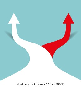 Two arrows pointing in different directions. Choice the way concept. Vector illustration in trendy style