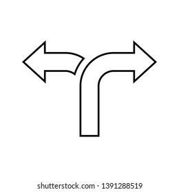 Two arrows pointing in different directions. Choice the way concept. Split, intersection vector icon. Vector illustration