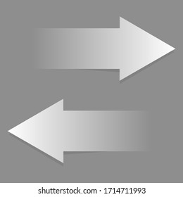 Two arrows pointing in different directions of gray with a white tint, with a gradient. Arrows with a unique design and idea. Vector graphics. Stock Photo.