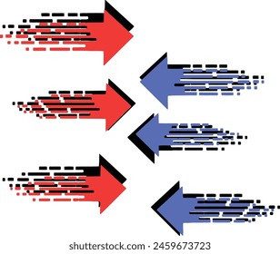 Two arrows pointing in different directions on a black background. Perfect for concepts like decisions, choices, opposites, or change.