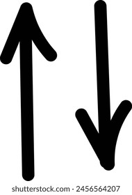 Two arrows pointing down, one pointing left and the other pointing right - stock vector