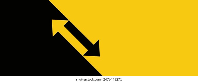 Two arrows pointing in opposite directions, represent the Transfer Arrow banner. Yellow and black banner vector illustration.