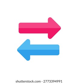 Two arrows pointing in opposite directions one pink and one blue symbolizing contrast or comparison on a clean white background