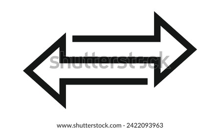 Two arrows pointing in opposite directions one leftward and the other rightward, depicted in black and white vector illustration.