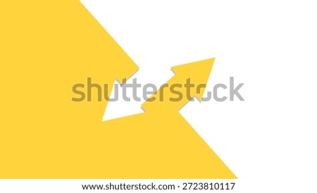 Two arrows pointing in opposite directions diagonally. Yellow and white background.	
