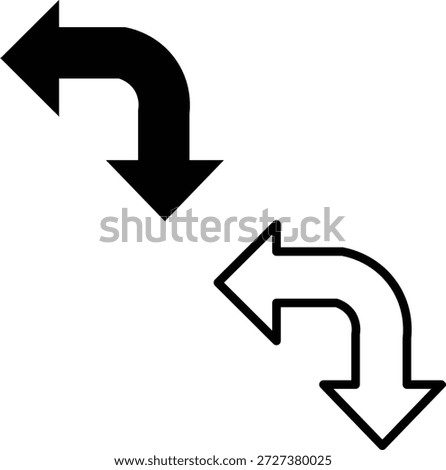 Two arrows pointing in opposite directions with one filled and one outlined curved arrows