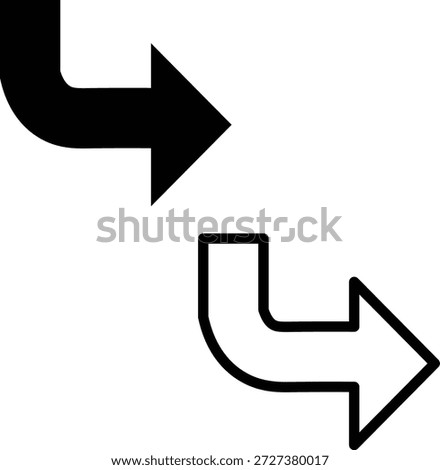 Two arrows pointing right with one filled and one outlined on white background