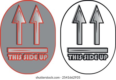 Dos flechas apuntando hacia arriba con el texto de este lado hacia arriba indicando la Orientación correcta del paquete durante el transporte.