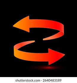 Two arrows red circulating around refresh icon, Update symbol or download. 3D Vector EPS10. Isolated on black Background.