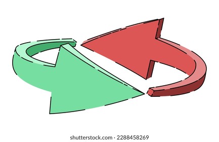 Two arrows in red and green color. 