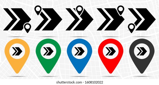 Two arrows to the right icon in location set. Simple glyph, flat illustration element of arrow theme icons