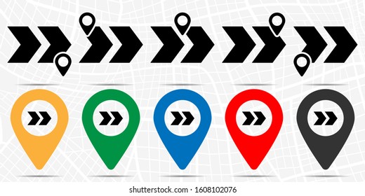 Two arrows to the right icon in location set. Simple glyph, flat illustration element of arrow theme icons