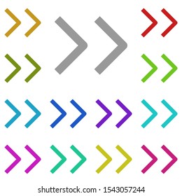 Two arrows to the right multi color icon. Simple glyph, flat vector of arrow icons for ui and ux, website or mobile application