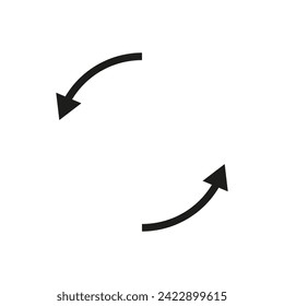 Two arrows rotating in a circle. Pair semicircular thin arrows. Following each other. Vector symbol.