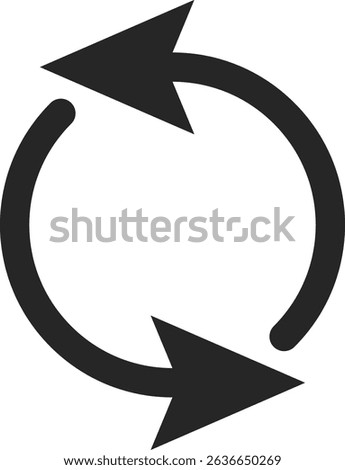 Two arrows rotating in a circular motion, creating a seamless loop that symbolizes an ongoing process of refresh, repeat, and continuous movement in a modern, abstract design