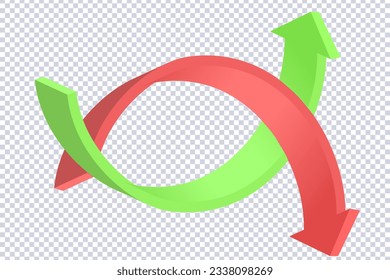 Two arrows round red green color. Business infographic presentation diagram for presentation, design data finance, report. Section compare service. Up and down trend. Paper index. 3d vector